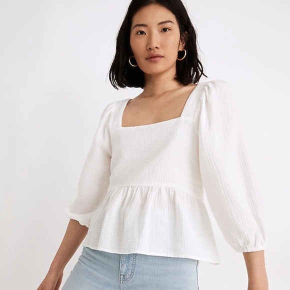 Madewell Millbrook Puff-Sleeve Peplum Top SIZE M - Picture 1 of 9